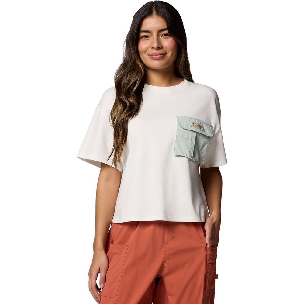 Womens Columbia Cove Beach Cropped Pocket T-Shirt White - Large